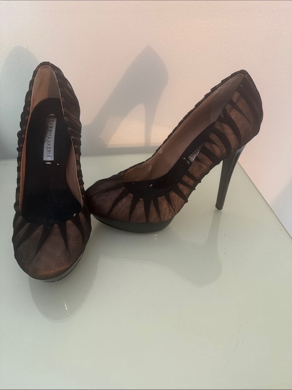 BCBGMaxAzria Black Mesh Pleated Platform Stiletto Pumps